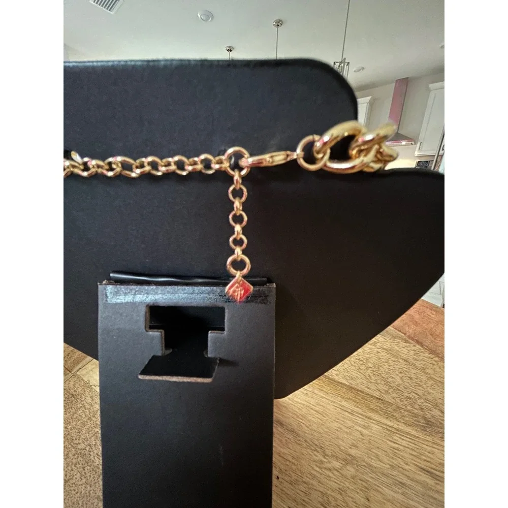 Gold Tone Chunky Curb Chain Necklace with Black Stone Accents Statement Jewelry - Picture 2 of 7